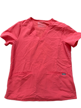 Figs technical collection coral vneck scrub top Sz M